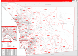 San Diego, CA DMR Wall Map Red Line Style