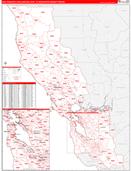 San Francisco-Oakland-San Jose, CA DMR Wall Map Red Line Style