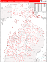 Traverse City-Cadillac, MI DMR Wall Map Red Line Style