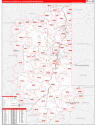 Wheeling, WV-Steubenville, OH DMR Wall Map Red Line Style