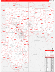 Youngstown, OH DMR Wall Map Red Line Style