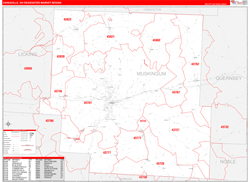 Zanesville, OH DMR Wall Map Red Line Style