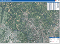 Montgomery County, MD Wall Map Satellite Basic Style 2026