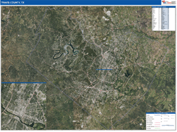 Travis County, TX Wall Map Satellite Basic Style 2026