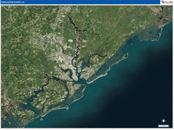 Charleston County, SC Wall Map Satellite Pure Style 2026