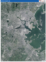 Suffolk County, MA Wall Map Satellite Pure Style 2026