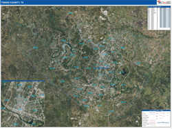 Travis County, TX Wall Map Zip Code Satellite ZIP Style 2026