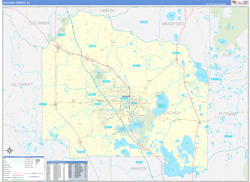 Alachua County, FL Wall Map Zip Code Basic Style 2023