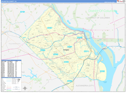 Arlington County, VA Wall Map Zip Code Basic Style 2024