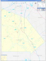 Atascosa County, TX Wall Map Zip Code Basic Style 2024