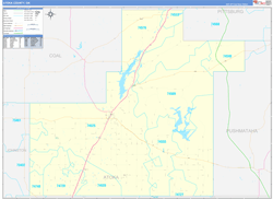 Atoka County, OK Wall Map Zip Code Basic Style 2024