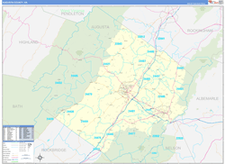 Augusta County, VA Wall Map Zip Code Basic Style 2024