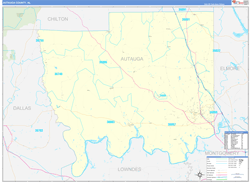 Autauga County, AL Wall Map Zip Code Basic Style 2024