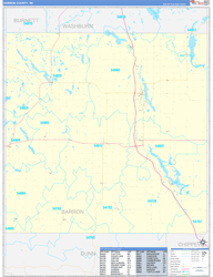 Barron County, WI Wall Map Zip Code Basic Style 2024