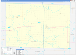 Barton County, MO Wall Map Zip Code Basic Style 2024