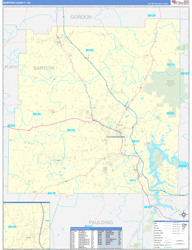 Bartow County, GA Wall Map Zip Code Basic Style 2024