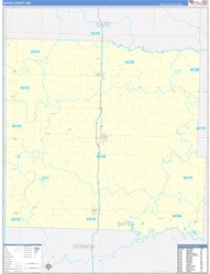 Bates County, MO Wall Map Zip Code Basic Style 2024