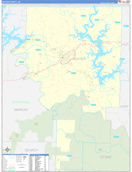 Baxter County, AR Wall Map Zip Code Basic Style 2024
