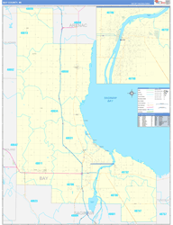 Bay County, MI Wall Map Zip Code Basic Style 2024