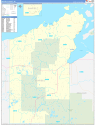 Bayfield County, WI Wall Map Zip Code Basic Style 2024