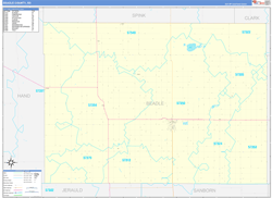 Beadle County, SD Wall Map Zip Code Basic Style 2024
