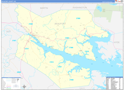 Beaufort County, NC Wall Map Zip Code Basic Style 2024