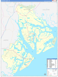 Beaufort County, SC Wall Map Zip Code Basic Style 2024