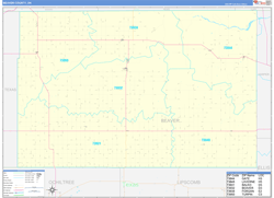 Beaver County, OK Wall Map Zip Code Basic Style 2024