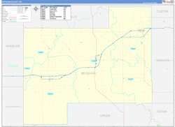 Beckham County, OK Wall Map Zip Code Basic Style 2024