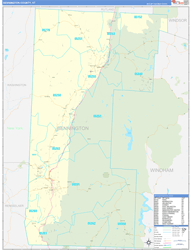 Bennington County, VT Wall Map Zip Code Basic Style 2024