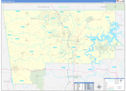 Benton County, AR Wall Map Zip Code Basic Style 2024