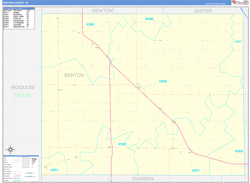 Benton County, IN Wall Map Zip Code Basic Style 2024