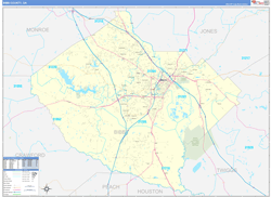 Bibb County, GA Wall Map Zip Code Basic Style 2024