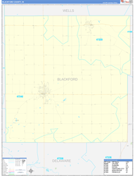 Blackford County, IN Wall Map Zip Code Basic Style 2024