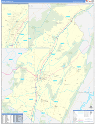 Blair County, PA Wall Map Zip Code Basic Style 2024