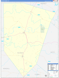 Blanco County, TX Wall Map Zip Code Basic Style 2024