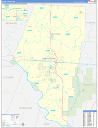 Boone County, MO Wall Map Zip Code Basic Style 2024