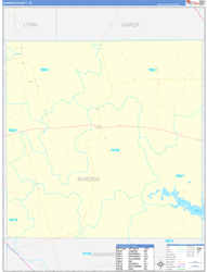 Borden County, TX Wall Map Zip Code Basic Style 2024