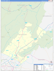Botetourt County, VA Wall Map Zip Code Basic Style 2024