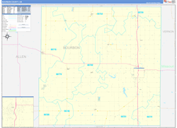 Bourbon County, KS Wall Map Zip Code Basic Style 2024