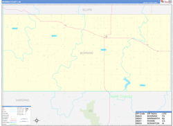 Bowman County, ND Wall Map Zip Code Basic Style 2024