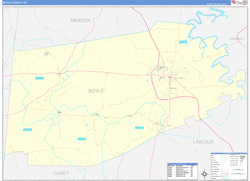 Boyle County, KY Wall Map Zip Code Basic Style 2024