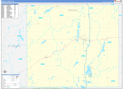 Branch County, MI Wall Map Zip Code Basic Style 2024