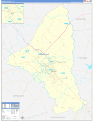 Brazos County, TX Wall Map Zip Code Basic Style 2024