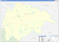 Breathitt County, KY Wall Map Zip Code Basic Style 2024