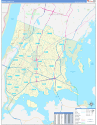 Bronx County, NY Wall Map Zip Code Basic Style 2024