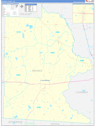 Brooks County, GA Wall Map Zip Code Basic Style 2024