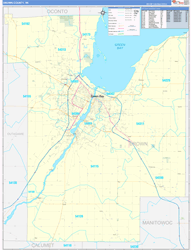 Brown County, WI Wall Map Zip Code Basic Style 2024
