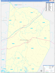Brunswick County, VA Wall Map Zip Code Basic Style 2024