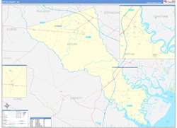 Bryan County, GA Wall Map Zip Code Basic Style 2024